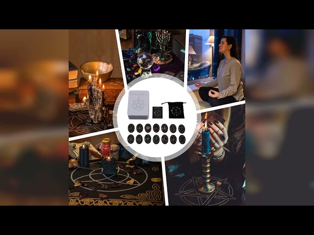 Vídeo relacionado con Conjunto de runas de bruja con guía, conjuntos de runas de bruja, Juego de runas de brujas místicas de madera de 14 piezas, Conjunto con guía para adivinación mística, conjunto completo de runas