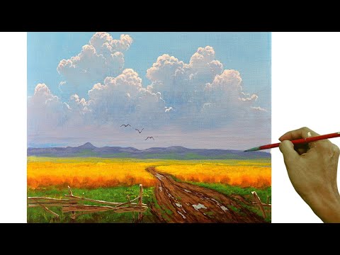 Acrylic Landscape Painting in Time-lapse / Sunny Day in Wheat Field / JMLisondra