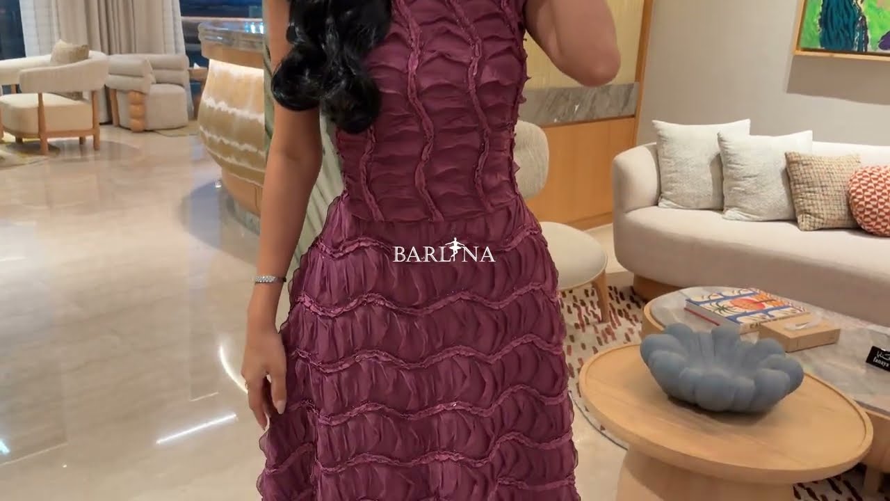 فستان بلون توتي طويل بتصميم متموج - XXL
