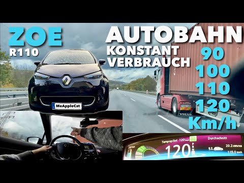 Autobahn konstant Verbrauch 90-120 Kmh - Renault ZOE R110 mit 109 PS - Sonne, Wind & Regen Testfahrt