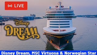 SHIPS TV - Disney Dream, MSC Virtuosa & Norwegian Star Cruise Departing Port of Southampton (LIVE)