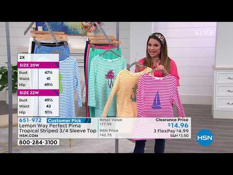 Lemon Way Perfect Pima Tropical Striped 3/4 Sleeve Tee