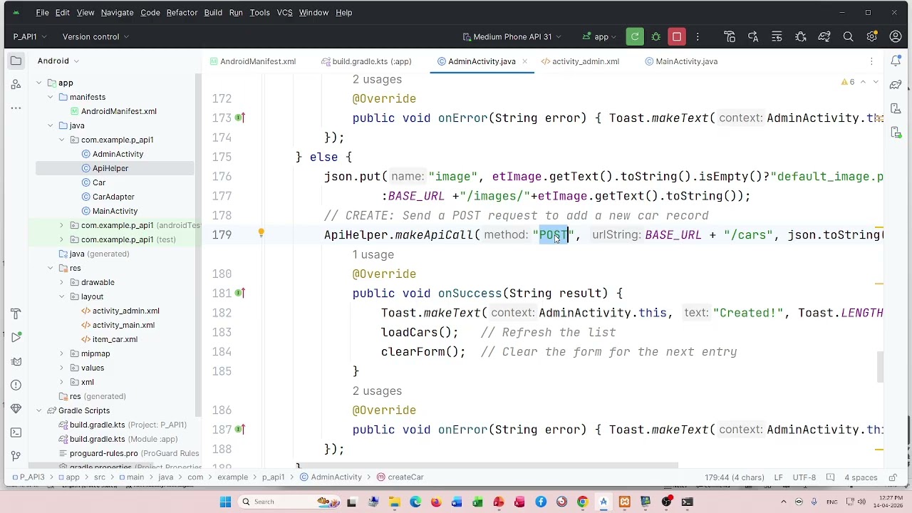 Create an Android Application Programming Interface (API) project( Part3)