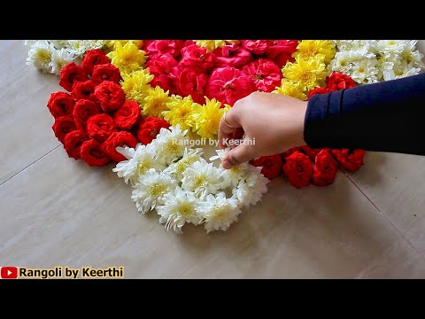 Flower rangoli for Onam l Pookolam l onam rangoli designs l Rangoli by Keerthi l Flower rangoli
