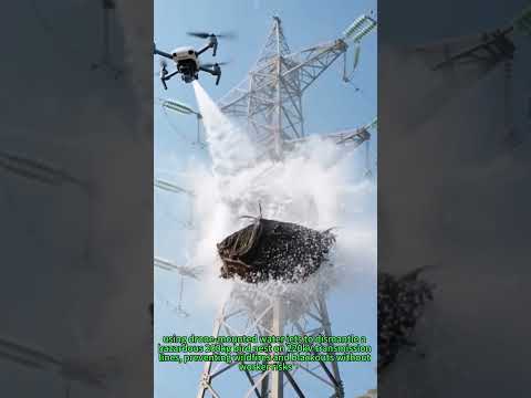 Drone Power Line Rescue: Water Jet Removes 200kg Nest