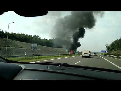 Płonący tir, A1 Gorzyce / granica Czechy.