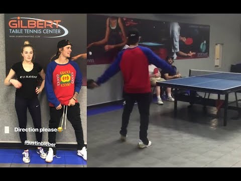 Justin Bieber & Anastasia Rybka playing table tennis in Los Angeles, California - February 27, 2018