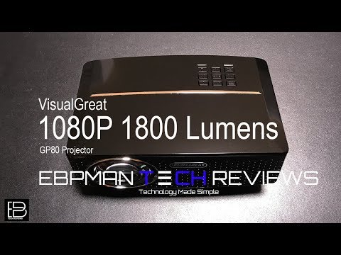 VisualGreat 1800 Lumens Projector GP80  LED HD 1080P