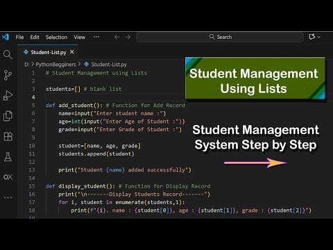 Python List Project Student Management System With Functions Loops Python Tutorial