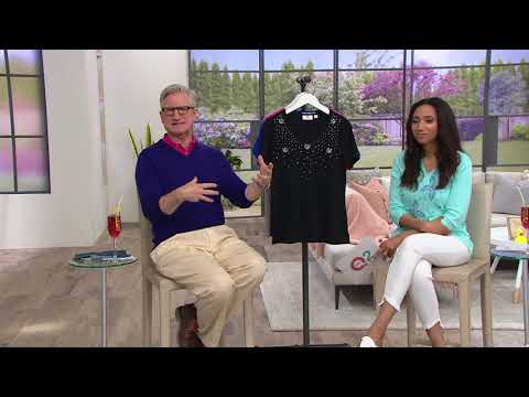 Quacker Factory Pawprint Rhinestone Embellished Knit T-shirt on QVC