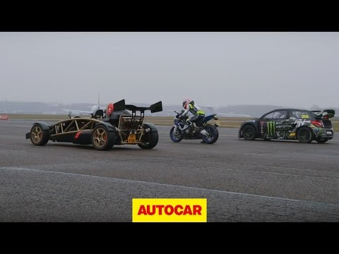 Ariel Atom V8 vs 600bhp rallycross Citroen DS3 vs BMW HP4 superbike drag race - autocar.co.uk