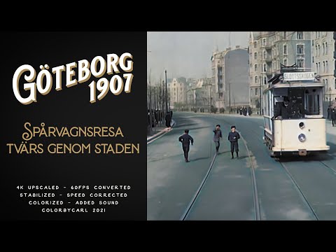 Göteborg 1907: Spårvagnsresa tvärs genom staden (1907) - Remastered 4K 60fps