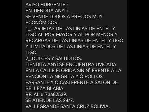 VALLEGRANDE SANTA CRUZ BOLIVIA. TIENDITA ANYÍ. RF. AL # 73682539.