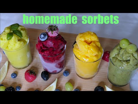 HOMEMADE SORBETS (using a blender) 4 EASY FRUIT SORBETS ( super easy and delicious)