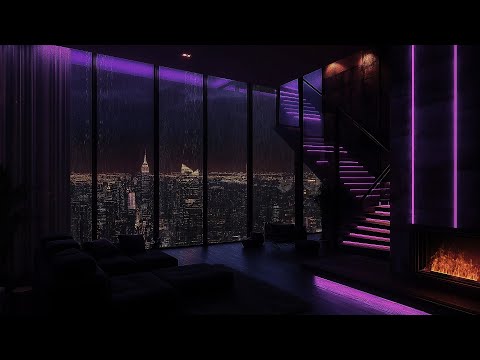 😪🌧️ Escape to a Cozy Living Room: Heavy Rain on Window & Crackling Fire for Ultimate Relaxation