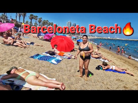 Barceloneta Beach🌊⛱️Hot Day🔥Summer Vibes☀️Barcelona city🇪🇸 4k Walk