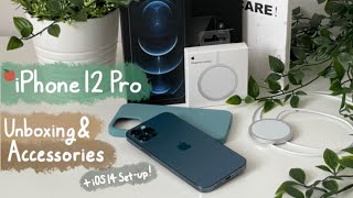 🍎 iPhone 12 Pro Unboxing (256GB, PacificBlue)._.Magsafe Charger, Accessories, iOS 14 Set-up Tutorial