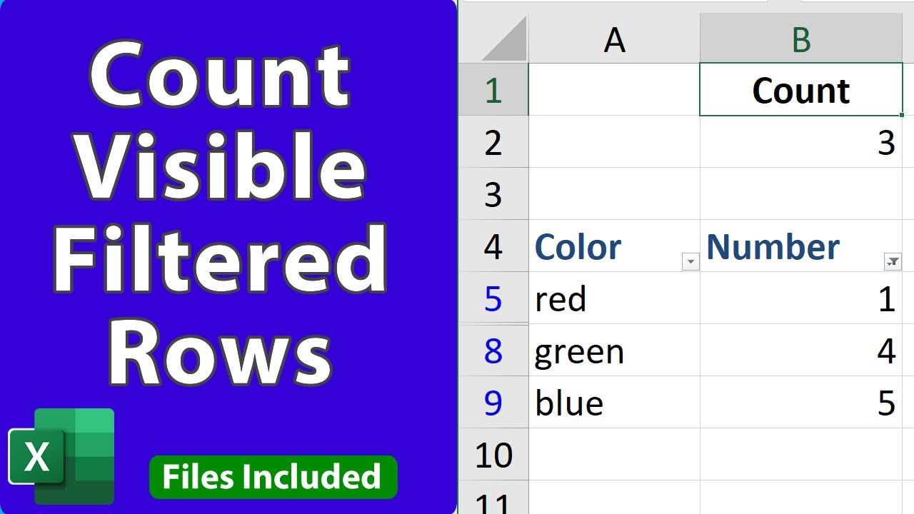 Count Visible Rows in a Filtered List in Excel - EQ 99