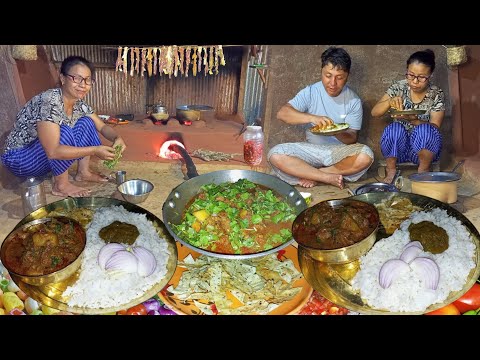 Darjeeling Style Beef Curry Recipe with Rice Cooking and Eating in Nepali Village Kitchen
