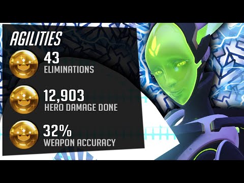 Agilities Pro Echo and Genji gameplay - 43 elims! [ Overwatch Season 28 Top 500 ]