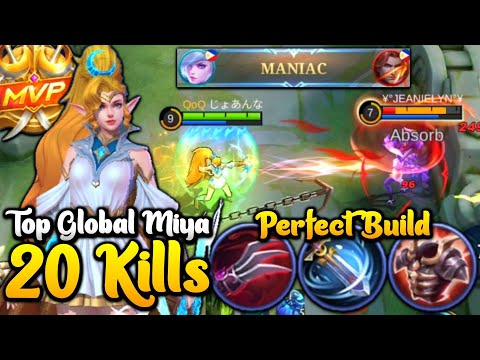 20 KILLS + MANIAC!! MIYA MVP SIDELANE PERFECT BUILD! | Top 1 Global Miya