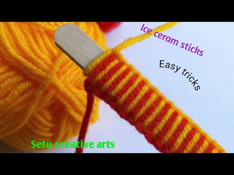 It’s amazing !! Easy woolen flower making idea with ice cream sticks - DIY embroidery flower design