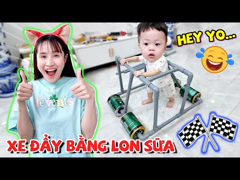 Making a Stroller from Milk Cans for Zino to Learn to Walk - Zino Tv #zino #vevetravel #veve