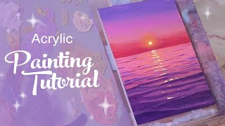 Acrylic Painting Tutorial - Purple Ocean Sunset (beginner to intermediate)