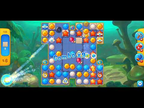 Fishdom level 725. Super Hard Level. Cleared away the 69 stone tiles in 12 moves