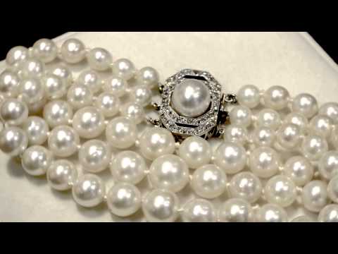 Triple Strand Pearl Bracelet with 0.56 ct Diamond Set Clasp - Antique and Vintage - AC Silver A1364