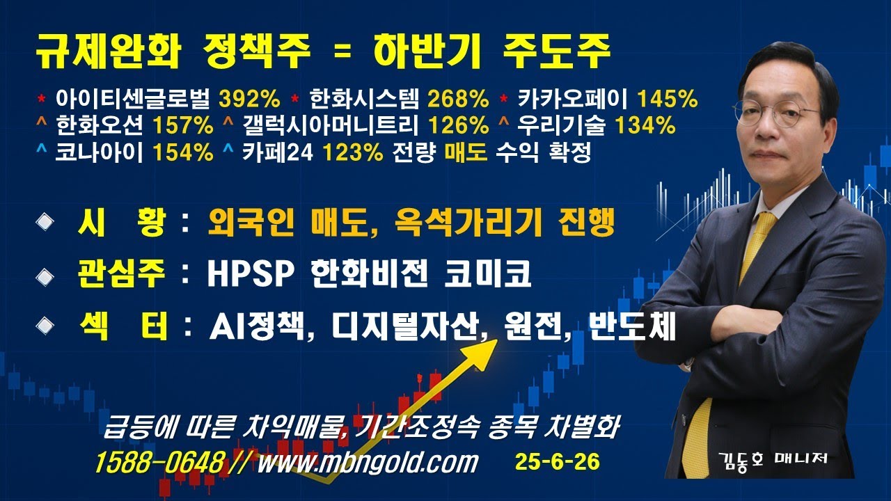 [규제완화 정책주 =하반기 주도주]아이티센글로벌 392% 한화시스템 268% 카카오페이 145% 한화오션 157% 우리기술 134%//매일경제TV 김동호매니저