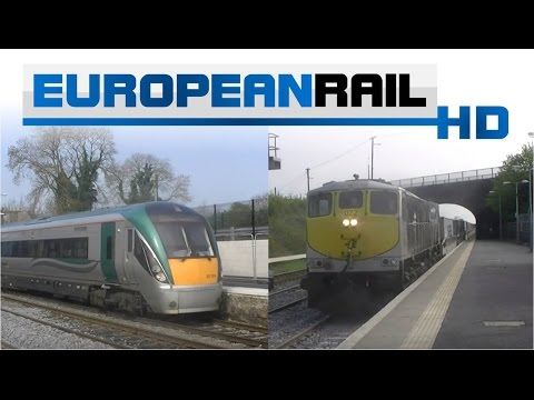 Iarnród Éireann Irish Rail ICR 22000 DMU 22003 departs & 071 loco 072 + IWT Liner pass Kildare