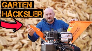 Forest Master Benzin: Elektro Holzhäcksler 6 PS kompakt ausbalanciert, Holzhackmaschine Direktantri