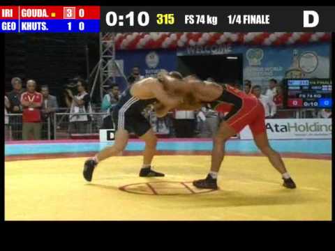 74kg - Sadegh saeed Goudarzi (IRI) vs Davit Khutsishvili (GEO) 2011 world championship.wmv