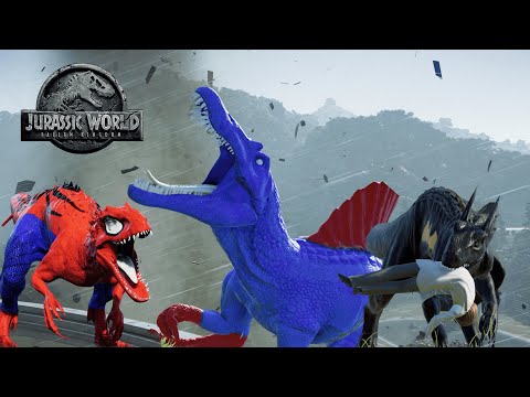 Spiderman Indominus Rex, Captain America Spinosaurus, Batman Indoraptor  (Heavy Storm, Escape Cage)