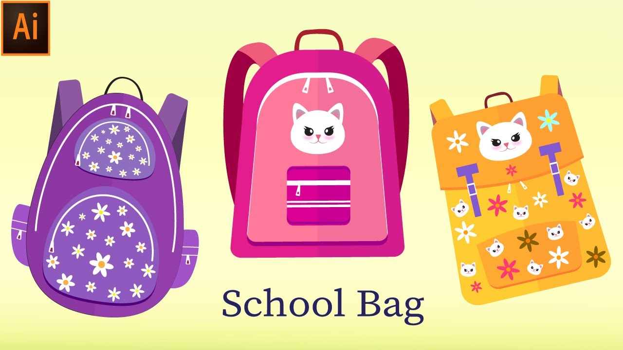 How To Draw School Bag In Different Style Tutorial On Illustrator. Backpack Vector Drawing Tutorial