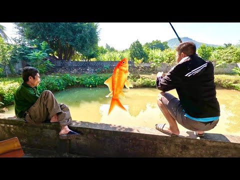 Bác Thông Sang Nhà Cháu Huy Chơi Và Ngồi Câu Cá, Ăn Cơm Trưa | Fishing In The Pond | HUY ANH TV