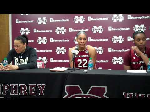 Dawn Staley, A'ja Wilson, Doniyah Cliney Mississippi State 2-5-18