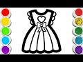 cute baby dress drawing and colouring for kids and toddlers step by step drawing