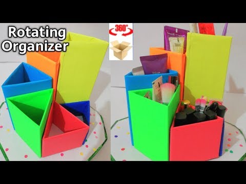 DIY Makeup Organizer Easy - Rotating Organizer DIY - Waste Material Craft Ideas Video