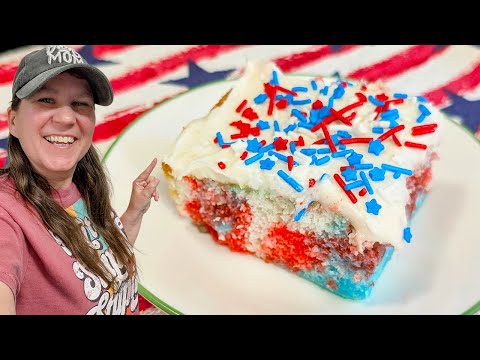 Easy Patriotic Jello Poke Cake Recipe! ❤️🤍💙 (Easy 4th of July Dessert!)