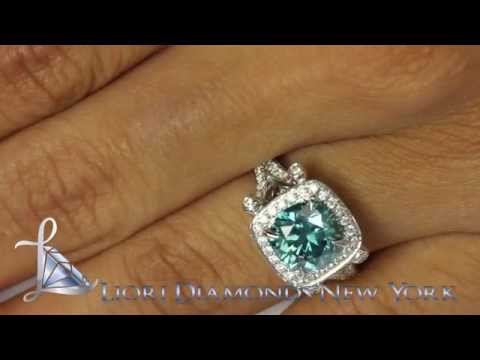 FD-SOLD-015 - 3.02 Carat Fancy Blue Diamond Engagement Ring 18k Gold Pave Halo Vintage Style