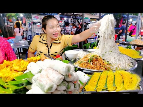 MOST POPULAR Place for Spring Rolls, Yellow Pancake, Noodles & More Food | Cambodian Street Food