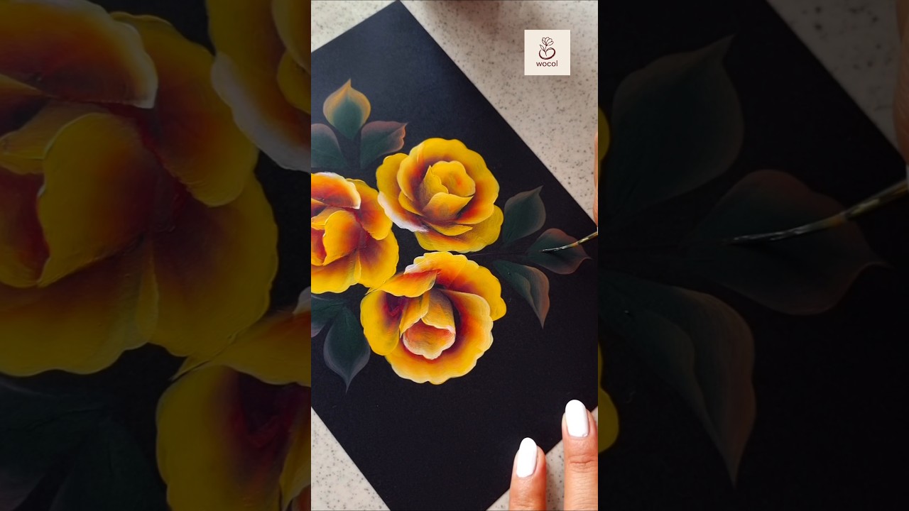 Yellow rose flower painting - one stroke acrylic art design #wocol #flowerpainting