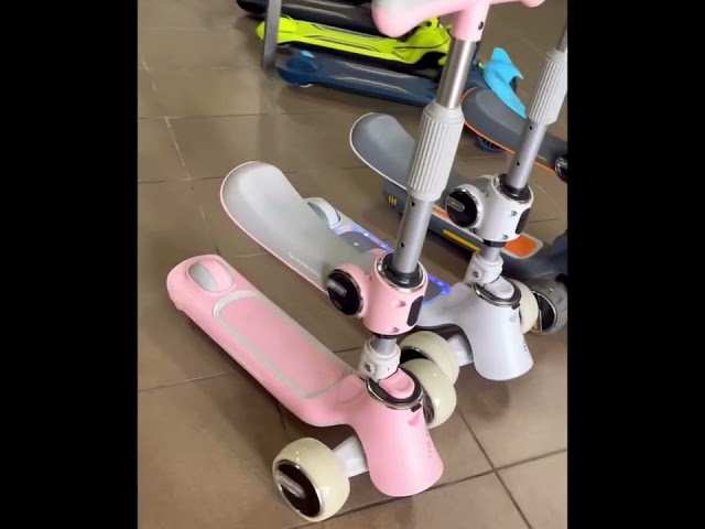 Дитячий триколісний самокат MIJI сидіння, музика, підсвітка Сірий