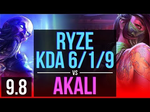 Improve your skill as RYZE vs AKALI (TOP) | KDA 6/1/9, 2 early solo kills | Korea Grandmaster | v9.