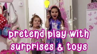 Rihanna and Sajra pretend play with surprises and toys | bedtime stories for kids