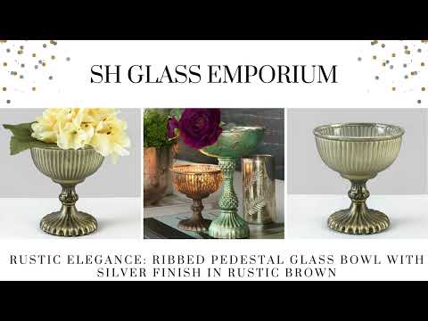 Rustic elegance: ribbed pedestal glass bowl with silver fini...