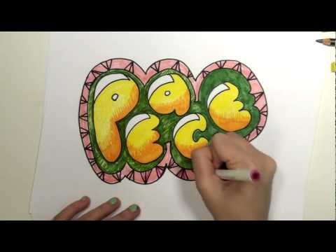 How to Draw Graffiti Letters - Peace in Bubble letters...