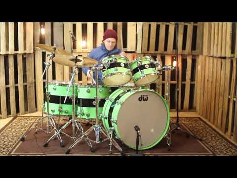 DW Collector's Black Rally Stripe Over Lime green Drum Set - 26,12,13,16,18,6.5x14 - SO#856245